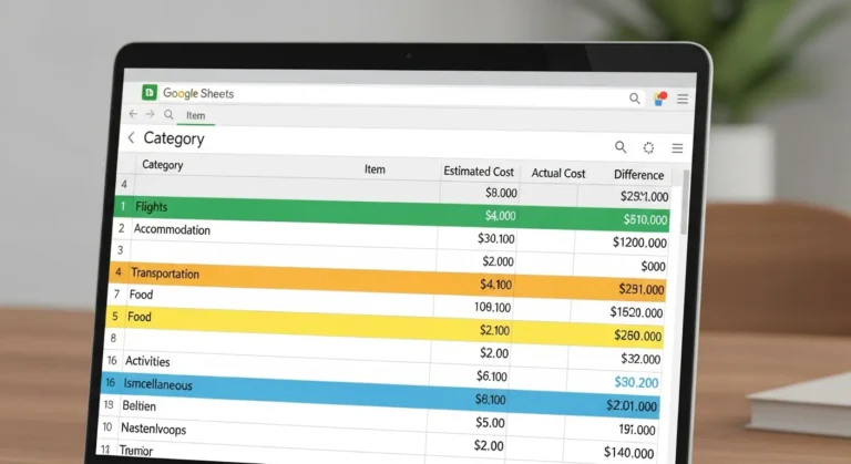 google sheets travel budget template
